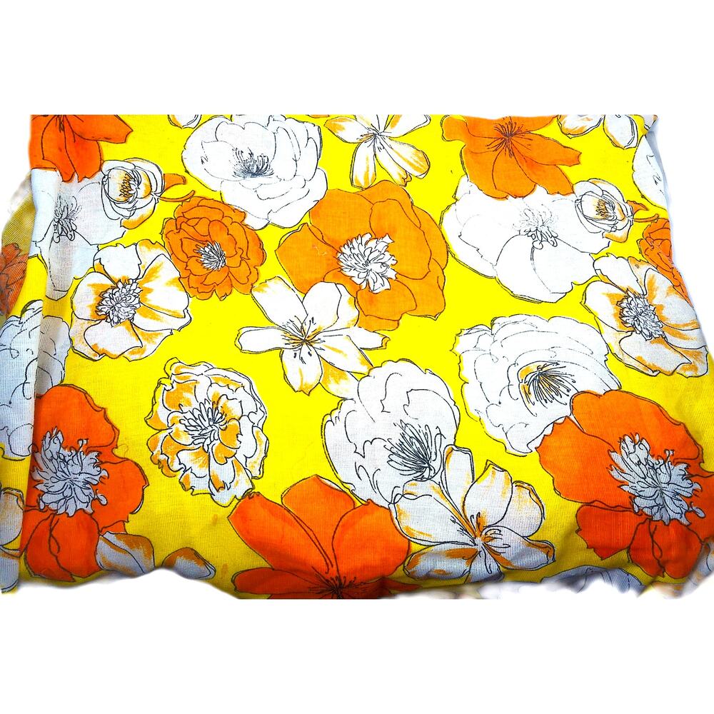 Vintage 70s Sears Flower Power Orange Yellow Floral Fabric Material Remnant 6 Yd